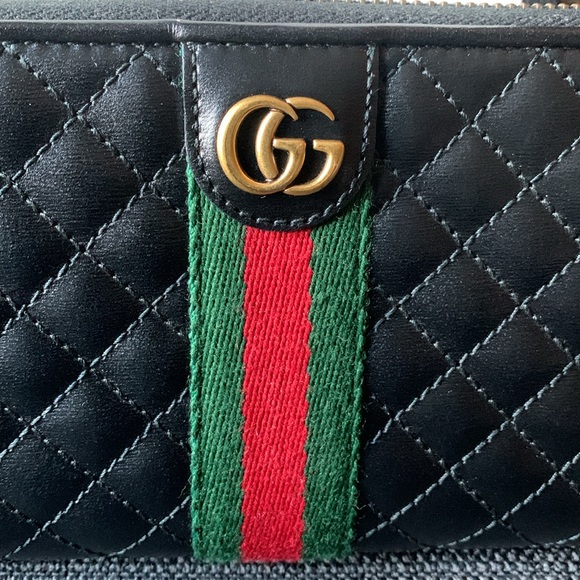 🖤❤️💚Gucci Quilted Leather Web GG Marmont Zip Around Wallet🖤❤️💚 - Picture 7 of 13